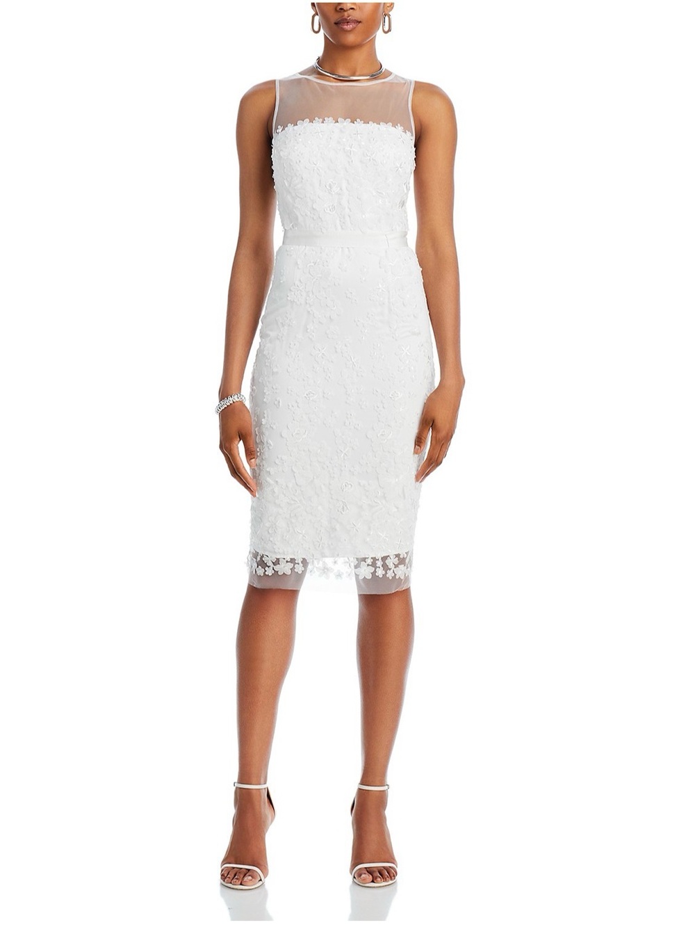 Eliza J White Lace Midi Dress with Illusion neck size 6 bride/bridal/engagement